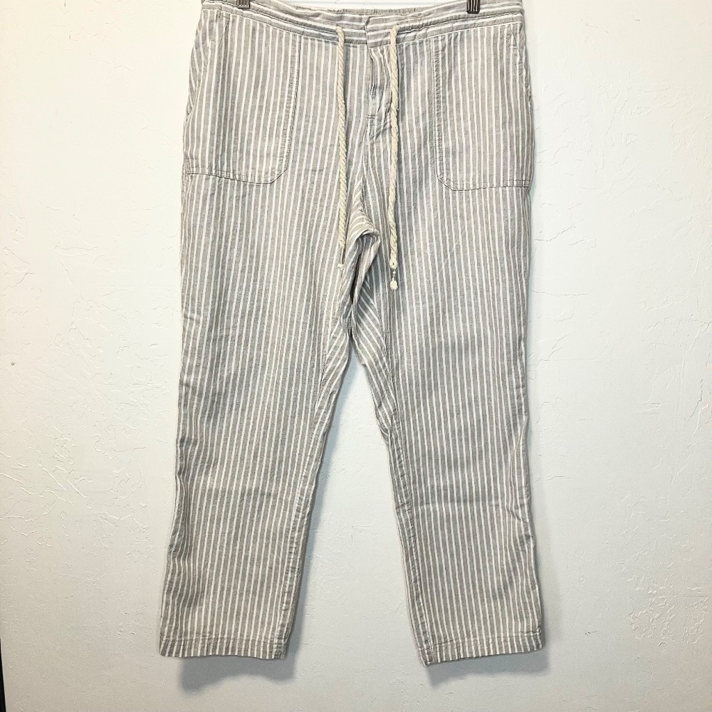 Natural Reflections Linen Cotton Pants White Khaki Striped Sz L Coastal Resort